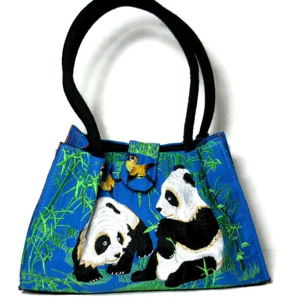 Panda Bear Embroidered Purse Handbag Bamboo Leaves Vibrant Colors Summer Spring